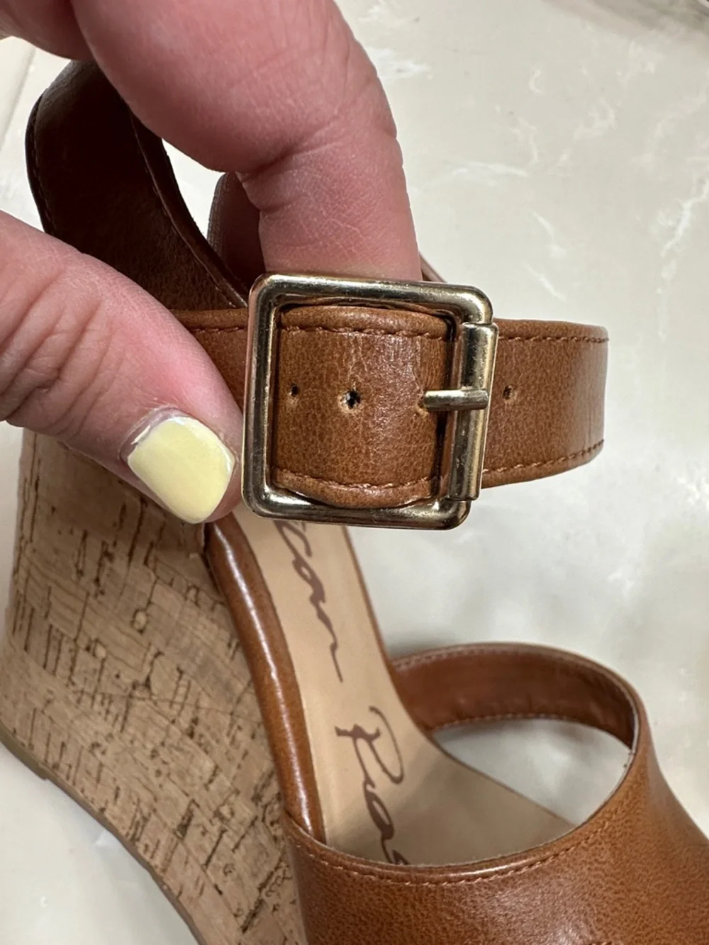 Brown Leather Cork Wedge Sandals - Picture 8 of 8